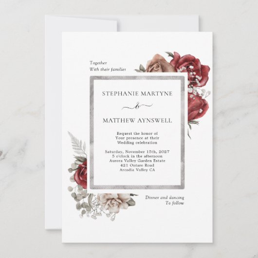 Invitation Elégant Mariage botanique rouge-orange de automne (Devant)