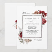 Invitation Elégant Mariage botanique rouge-orange de automne (Devant / Derrière)