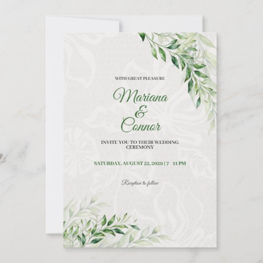 Invitation Élégant Mariage botanique vert (Devant)