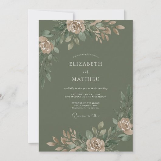 Invitation Élégant mariage botanique vert olive (Devant)