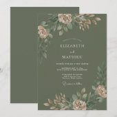 Invitation Élégant mariage botanique vert olive (Devant / Derrière)