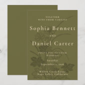 Invitation Élégant mariage botanique vert olive (Devant / Derrière)