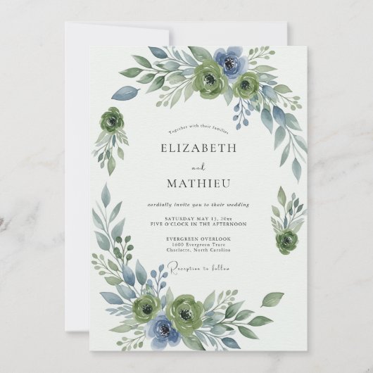 Invitation Élégant mariage botanique vert sauge (Devant)