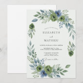 Invitation Élégant mariage botanique vert sauge (Devant / Derrière)