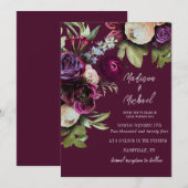 Invitation Élégant Mariage Bourgogne Floral Peonies (Devant / Derrière)
