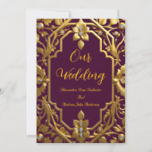 Invitation Elégant Mariage Bourgogne Or Ornate Frame Floral (Devant)