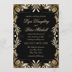 Invitation Élégant Mariage Brossé Gold Frontière