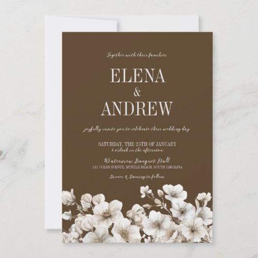 Invitation Élégant Mariage Brown et blanc (Devant)