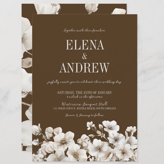 Invitation Élégant Mariage Brown et blanc