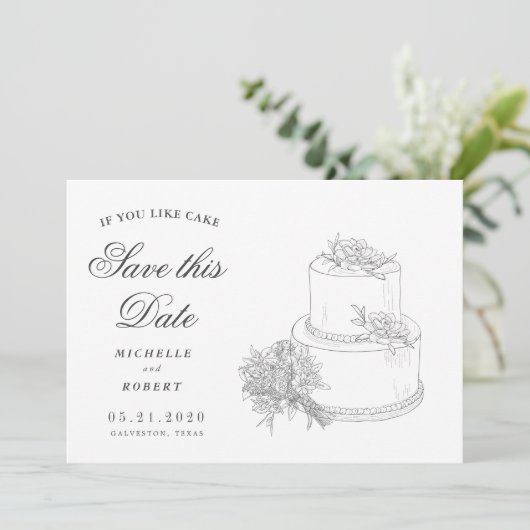 Invitation Élégant Mariage Cake Photo Enregistrer La Date (Debout devant)