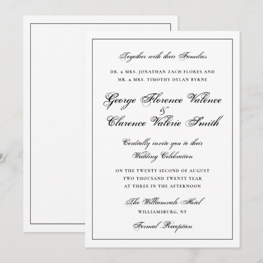 Invitation Élégant Mariage Calligraphié de Style Classique (Devant / Derrière)