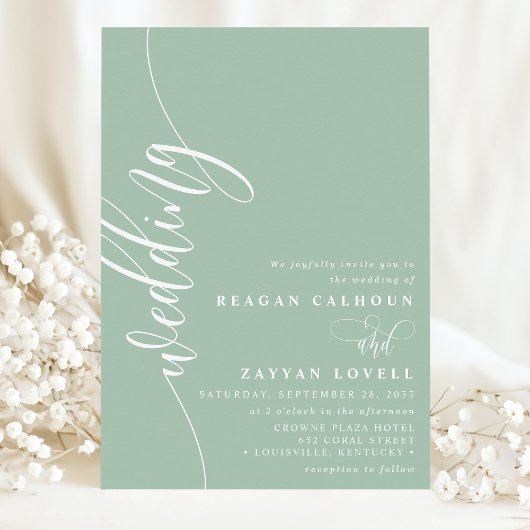 Invitation Élégant mariage calligraphié Dusty Mint