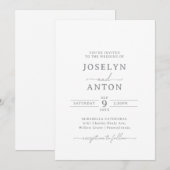Invitation Élégant Mariage Calligraphié Gris (Devant / Derrière)