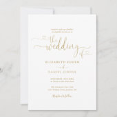 Invitation Élégant Mariage Calligraphie Script Cœurs en Or (Devant)