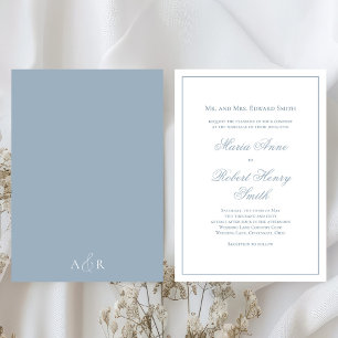 Invitation Élégant Mariage Calligraphie Script Dusty Blue