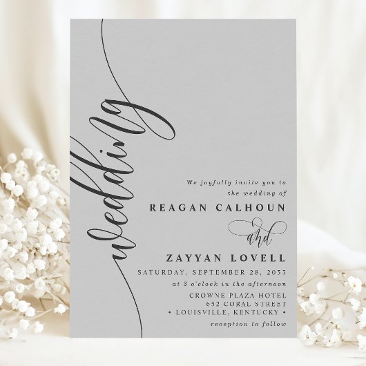 Invitation Élégant mariage calligraphie script gris doux
