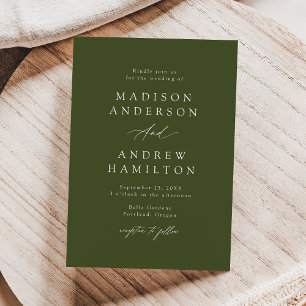 Invitation Élégant Mariage Calligraphie Vert Olive