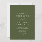 Invitation Élégant Mariage Calligraphie Vert Olive (Devant)