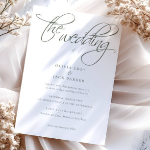 Invitation Élégant Mariage Calligraphié Vert Sauge