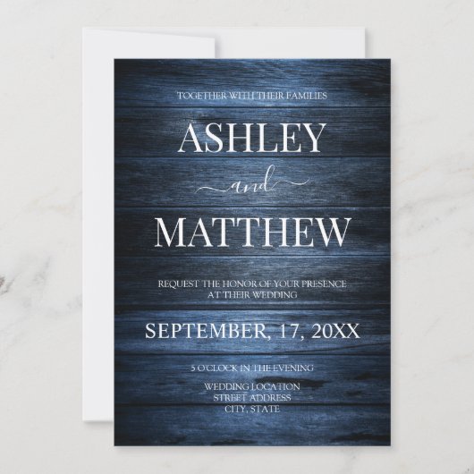 Invitation Elégant Mariage campagnard bleu marine rustique (Devant)
