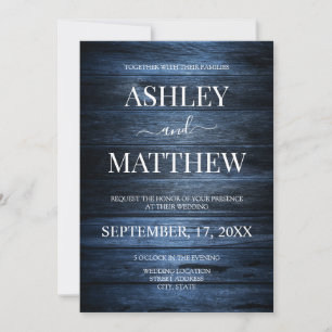 Invitation Elégant Mariage campagnard bleu marine rustique 