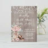 Invitation Élégant Mariage campagnard Rose en bois rustique (Debout devant)