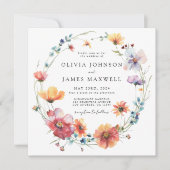 Invitation Élégant Mariage Carré Fleur sauvage d'été (Devant)