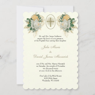 Invitation Élégant Mariage catholique Rose et réception