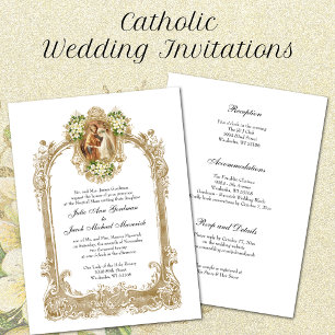 Invitation Élégant Mariage catholique traditionnel et récepti