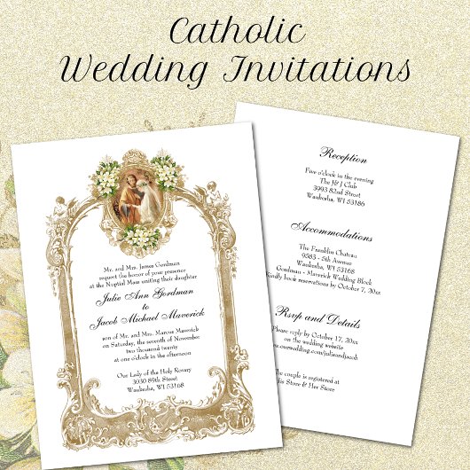 Invitation Élégant Mariage catholique traditionnel et récepti