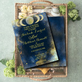 Invitation Élégant Mariage céleste Crescent Moon : Bleu&Or