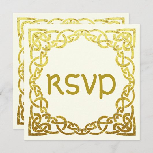 Invitation Élégant Mariage celtique Faux Gold Celtic Knot RSV (Devant / Derrière)