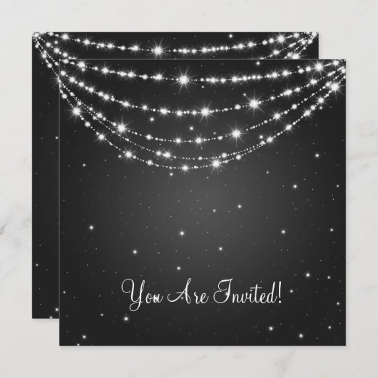 Invitation Elégant Mariage Chaîne Étincelante Noir (Devant / Derrière)