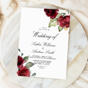 Invitation Élégant mariage champêtre en bois avec rose rouge