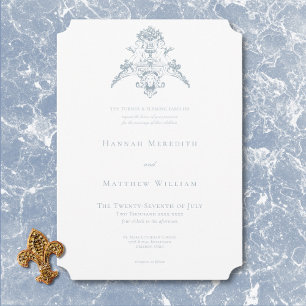 Invitation Élégant Mariage Chérubin Chinoiserie Bleu Poussiér