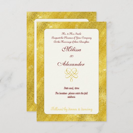 Invitation Elégant mariage chic faux or (Devant / Derrière)