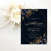 Invitation Élégant Mariage chic Navy Fleurs Bleues