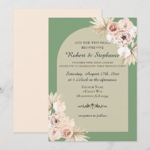 Invitation Élégant Mariage Chrétien Bohème Printanier Pivoine