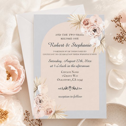 Invitation Élégant Mariage Chrétien Bohème Printanier Pivoine