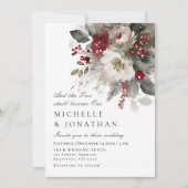 Invitation Élégant Mariage chrétien de Noël Argent Rouge (Devant)