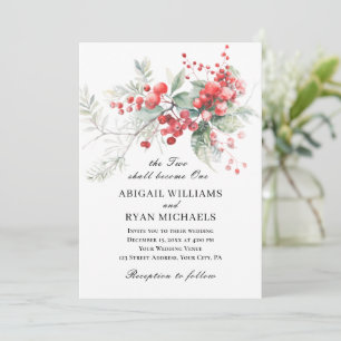 Invitation Élégant Mariage chrétien des Berries rouges d'hive