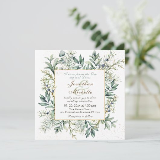 Invitation Élégant Mariage chrétien Eucalyptus À feuillage pe (Debout devant)