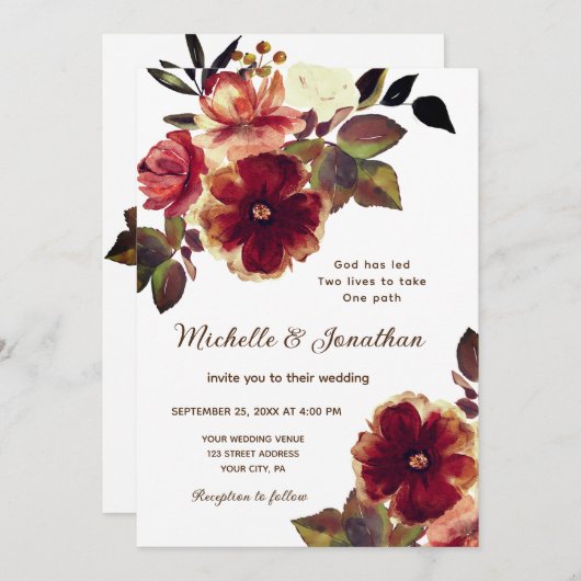 Invitation Élégant Mariage chrétien orange brûlé (Devant / Derrière)