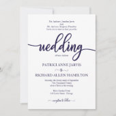 Invitation Élégant Mariage Classique Bleu Et Blanc Marine (Devant)