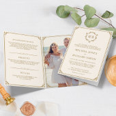 Invitation Élégant Mariage Classique Crème et Or Monogramme