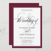 Invitation Élégant Mariage classique de Bourgogne et de Blanc (Devant / Derrière)