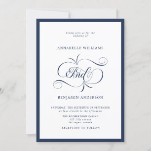 Invitation Élégant Mariage classique de marine et de blanc