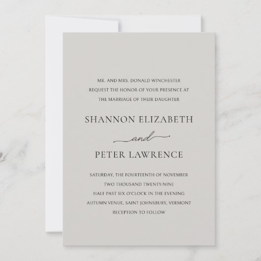 Invitation Élégant Mariage classique gris (Devant)