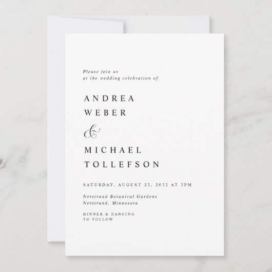 Invitation Élégant Mariage classique noir blanc simple modern (Devant)