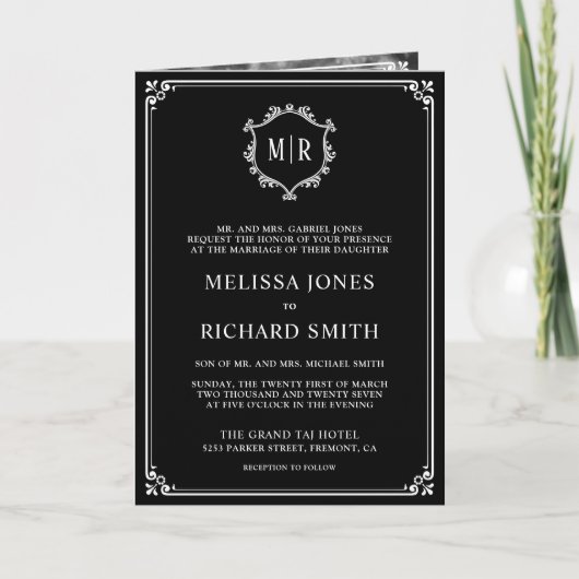 Invitation Élégant Mariage classique noir et blanc (Devant)